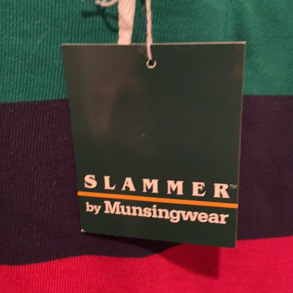 NWT SLAMMER by MUNSINGWEAR HIGH END MENS SHOP - WHITE COLLAR STRIPE LS POLO - Picture 4 of 9